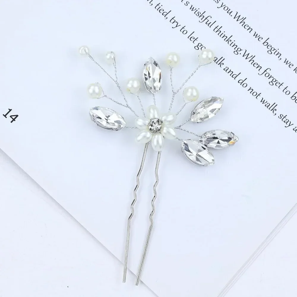 17 Pieces Silver Metal Crystal Rhinestone Pearl Bridal Wedding Hair Side Combs S